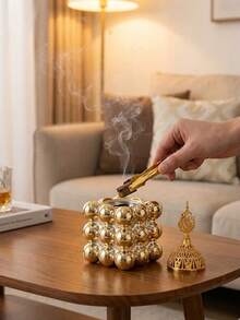 Ceramic Gold Cube Incense Burner, No Electricity Needed, Heat-Resistant Traditional Home Decor, Agarwood Diffuser, Meditation Practice, Spiritual Cleansing - one-size - View 9