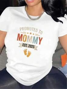 Camiseta Negra para Mamá Promoción, Impresión Blanca, Duradera y Cómoda, para Uso en Casa y al Aire Libre, Tela Suave, Regalo Perfecto para Nuevas Madres, Diseño Elegante con Huellas, Top Ligero y Transpirable - Negro - Ver 6
