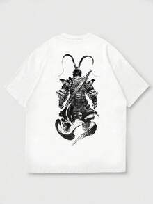 Krometka 男士时尚水墨画风宽松短袖T恤 | 孙悟空元素印花 | 精致设计 | 春夏必备 | 百搭T恤 | 送朋友的最佳礼物 | 代表新中国水墨画风民族风 - 白色 - 查看 5