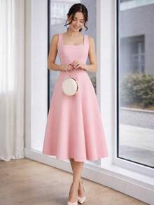 Sophisticated Midi Dress With Perfect Cut | A-Line Silhouette - Baby Pink - View 1