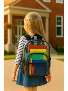 ¡RecomendadoMochila transparente, Mochila de PVC transparente para adultos, Niñas, Niños, Escuela, , Estadio, Trabajo, Viajes¡Top de Temporada - Negro - Ver 5