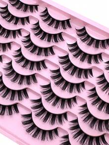 14 Pairs Cartoon Mink Eyelashes, Cat Eye Lashes, Natural Full False Eyelashes, Thick Lashes Extension, Travel Makeup Tools, Fluffy Soft Lash Strips, Dramatic Lashes, Suitable For Daily, Wedding, Date, Party, Music Festival And Halloween - 自然纖長款 - 查看 4