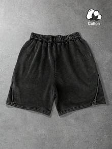 Quần short nam dáng casual, chất liệu vải mài, họa tiết chéo, có dây rút ở eo và túi. - màu đen - Xem 3