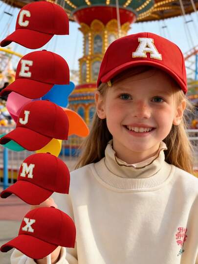 1顶儿童字母印花棒球帽，女童3D立体帽檐遮阳帽，防紫外线遮阳帽，适合3-16岁儿童日常户外活动