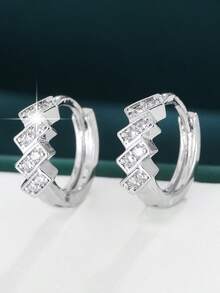 1 Pair Geometric Line Rhinestone Shiny Hoop Earrings, Delicate Commuting Earrings - Earrings - View 2