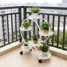 White Iron Potted Plant Stand 4 Tier 6 Tray 16.53lbs Load 4 Lockable Wheels Flower Pot Holder For Indoor Outdoor - 1 - View 5