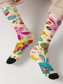 1 Pair Easter Bunny & Egg Pattern Women's Mid-Calf Socks, Creative Gift Socks With 360 Degree Printing - Multicolor - View 2