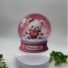 2D Cute Pink Snowball Bear Figurine With Heart-Shaped Base - Made Of Acrylic, Ideal For Valentine's Day Desktop Decor, Also A Perfect Gift For Couples, Weddings And Anniversaries, Bear-Themed Home Decor, Great For Thanksgiving - Multicolor - View 7