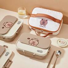1pc 1500ml 4/5 Grids 304 Stainless Steel Lunch Box With Cute Capybara Pattern, Portable Large Capacity Bento Box With Tableware & Soup Bowl, Thermal Insulated Lunch Container, Leak-Proof Fruit Salad Food Storage Container, Dishwasher & Microwave Allowable, Suitable For Student And Adult Use In Home, School, Office, Outdoor Camping, Picnic, Travel, Back To School - Multicolor - View 5