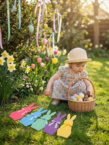 10 piezas Decoraciones de Pascua, Letreros de Jardín de Conejitos de Pascua, Grandes Lazos y Decoraciones Lindas de Conejitos, Hechos de Plástico, Adecuados para el Hogar, la Escuela, Suministros para Fiestas de Oficina, Decoración de Fiestas de Pascua, Decoración de Jardín y Césped, Adornos para Árbol de Navidad - 10 conejitos de Pascua - Ver 3