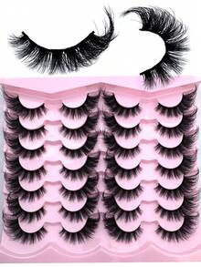 14 Pairs Luxury 3D Faux Mink Lashes - Thick, Fluffy, Elegant D-Curl False Eyelashes, Natural Look, Fluffy Thick Cat Eye Lashes, Suitable For Bold Eye Makeup, Reusable, Suitable For Beginners, Fluffy Soft Lash Strip Lashes, Dramatic Lashes - 眼尾拉長款 - 查看 3