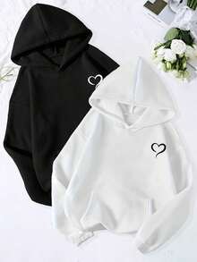 1 Pcs-Sudadera unisex con estampado de corazones para parejas, tela cómoda y suave, excelente relación calidad-precio, una excelente opción de regalo para amigos. - Blanco - Ver 2