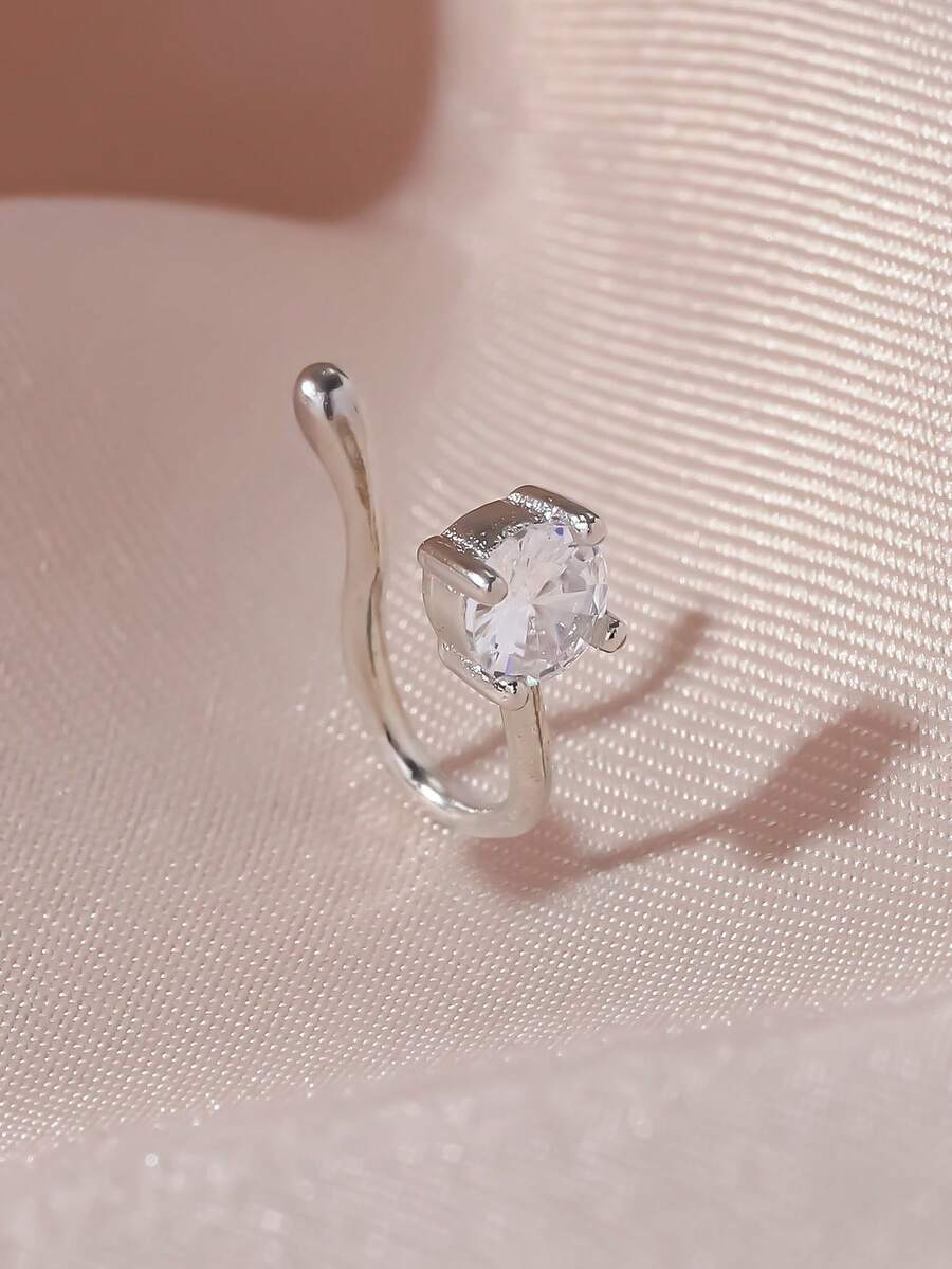 yhvmcl 1pc Rhinestone & Zirconia Butterfly Nose Stud, Luxury Elegant Design, Suitable For Women's Daily Wear - Single Diamond Silver - View 1