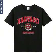 Mens T-Shirt Harvards Universitys Campus Cultural Shirt Same Cotton Short-Sleeved T-Shirt Unisex Teenager Men Tee Tops L - 黑色 - 查看 1