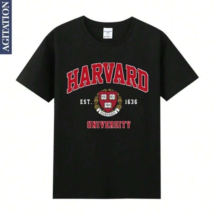 Mens T-Shirt Harvards Universitys Campus Cultural Shirt Same Cotton Short-Sleeved T-Shirt Unisex Teenager Men Tee Tops L - 黑色 - 查看 1