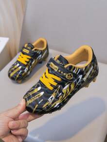 1 Pair Black Summer New Kids' Soccer Cleats, TF Studs Sports Training AG Long Studs Specialized Boys' Football Shoes, Hook And Loop - Black - View 6