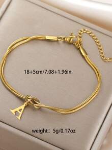 1pc Stainless Steel 26 Letter Charm Bracelet, Fashionable Infinity Circle Snake Bone Bracelet, Valentine's Day Gift - Letter Bracelet - View 2