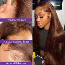 200% Density #4 Natural Brown 13x4 Lace Front Wig 13*6 HD Lace Bone Straight Wigs 32 Inch Human Frontal Hair Wig With Baby Hair For Women Daily Party Use Natural Pre Plucked Natural Hairline Blended Hair Wigs - Brown - View 4