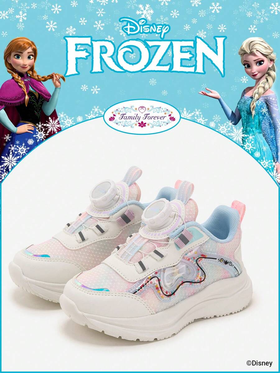 Disney 1 par de zapatos deportivos para niños, que incluyen zapatos deportivos de la Princesa, zapatos deportivos de la Princesa Anna y zapatos deportivos de la Princesa Arendelle, adecuados para uso diario, deportes de vacaciones y al aire libre. Suelas cómodas, antideslizantes, duraderas y transpirables. - Rosa Pálido - Ver 1