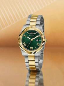 Guess Đồng hồ nam tối giản GW0265G8, dây kim loại hai tông màu, mặt số La Mã màu xanh lá cây, máy quartz, hiển thị ngày và thứ, đồng hồ công sở sang trọng phù hợp cho cả ngày thường và dự tiệc, món quà sinh nhật lý tưởng dành cho phái mạnh. - màu xanh lá - Xem 10