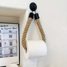 Retro Toilet Roll Paper Holders Punchless Hemp Rope Tissue Holder Bathroom Storage Accessories Washroom Decor - 麻繩圓形壁掛紙巾架 - 查看 2