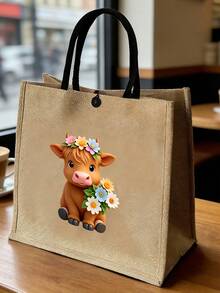 这款迷人的高地奶牛印花亚麻手提包套装，包含零钱包、信封袋、拉链袋，可个性化定制，卡通趣味多功能手提包，黄黑相间亚麻材质，配黑色搭扣，可作购物袋、化妆包、收纳袋使用，容量大，便携时尚，大小包组合，适合婚礼、生日、海滩、度假等场合，是送给女士、母亲、老师、朋友、伴娘、大学生的完美礼物。 - 彩色 - 查看 7