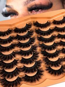 14 Pairs Super Thick & Dense Faux Mink Eyelashes, Cat Eye Style, Natural Appearance, D-Curl Fluffy Dramatic Messy Mink Lashes, Soft & Natural Lash Extension For Holiday Party, Halloween, Christmas - 濃密款 - 查看 7