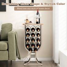 COSTWAY 14 Bottles Wine Rack With Detachable & Lockable Wheels, Movable Wine Storage Organizer W/ Waterproof Top, Solid Metal Frame, Rustic Style Wine Rack For Home Bar, Kitchen, Dining Room, Black - Black - View 7