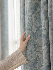 1 Stück, französischer Jacquard-Blatt-Verdunkelungsvorhang für Schlafzimmer, hochwertige luxuriöse Retro-Fensterdekorationsvorhänge für Wohnzimmer - Blau - Übersicht 18