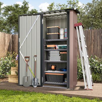  AOXUN 3'x2.1' Metal Shed Garden Storage Shed With Lockable Doors, Small Sheds And Outdoor Storage For Garden, Patio, Backyard And Lawn, Steel Utility Tool, Brown