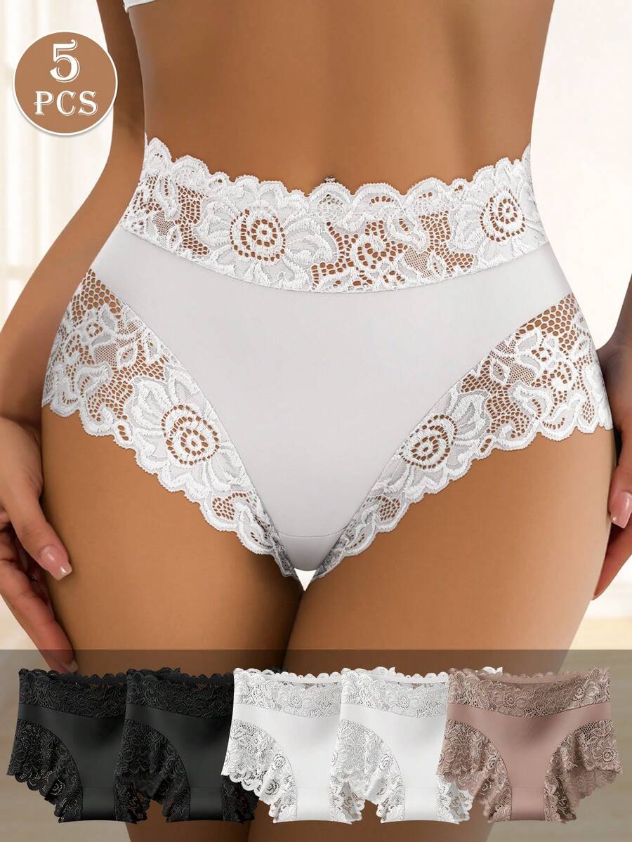 QUASTI 5-Piece Set Of Women's Briefs, Sexy Lace Print Design, Comfortable And Skin-Friendly, Breathable And Natural, Perfect For Holiday Gifts - 彩色 - 查看 1