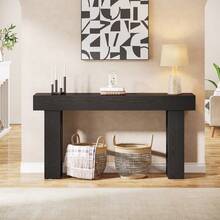 LITTLE TREE Farmhouse Console Table, 63-Inch Long Wooden Sofa Table Behind The Couch, Narrow Entryway Table For Entrance, Hallway, Living Room(Black) - 黑色 - 查看 9