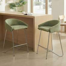 Chairus 2PCS Chenille Bar Stools With Metal Legs And Footrest - Green - View 10