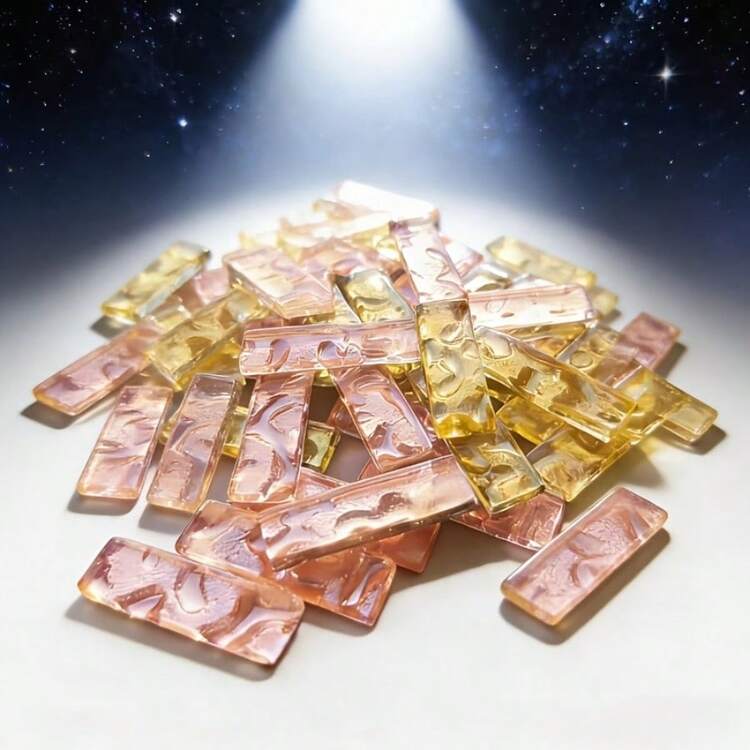 100克/包向日葵纹理马赛克玻璃砖，电镀凹凸表面，金粉混合，适用于家居装饰、空间、镜面装饰、手工艺品、户外装饰、工艺装饰、艺术装饰、场景装饰、墙面及吧台装饰、DIY珠宝制作，可溶性玻璃材料 - 凹凸面長條混色 - 查看 6