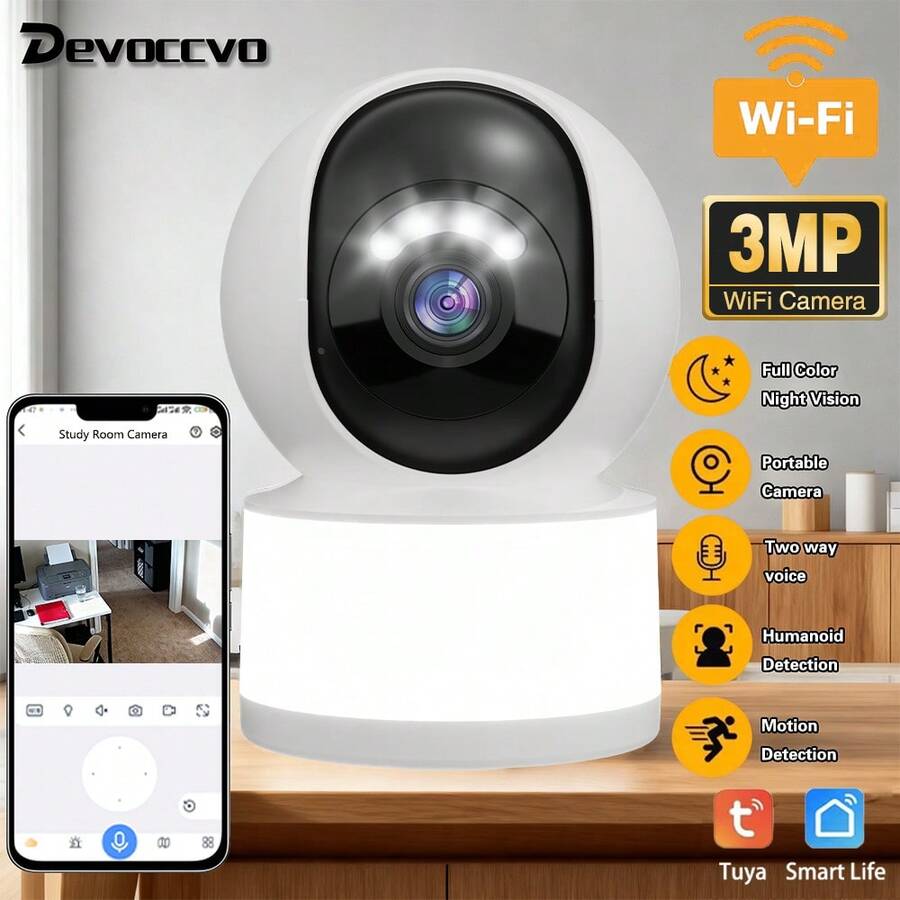Tuya 3MP 1296P WIFI Smart PTZ Indoor Security Camera With USB Fill Light, Motion Tracking, Two-Way Audio, Full-Color Night Vision, Pet Monitoring, Real-Time Viewing Via Tuya App - White - View 1