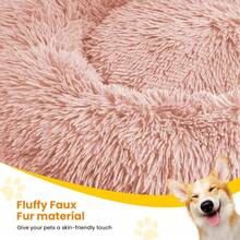 Calming Dog Beds For Large Dogs, Faux Fur Donut Cuddler Dog Bed, Round Fluffy Pillow, Washable Pet Bed For Dogs Up To 80Lbs, 36inch - Hồng - Xem 3