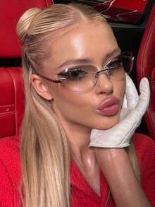1 Pair Oval Small Frame Fashion Glasses, Retro Casual Versatile Personalized Women's Glasses, Suitable For Daily Wear, Back To School Season, Vacation Travel, College Style, Summer Beach Accessories, Women's Accessories - Mercury - View 2