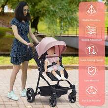 carriola de bebé 2 en 1 para niños pequeños, carriola de cuna con gran cesta de almacenamiento que absorbe los golpes para recién nacidos con soporte extraíble para tazas de asiento - Rosa - Ver 6