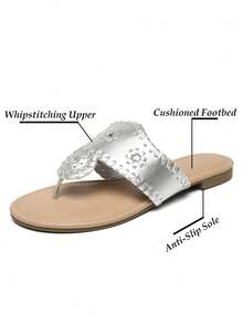 Women's Flat Sandals Silver Flip Flop Sandals Dressy Thong Sandals Comfortable Summer Sandals - Bạc - Xem 5