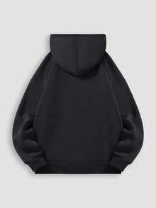 Top preto feminino, moletom com capuz de gola redonda forrado a lã com padrão da bandeira de Marrocos, moletom feminino com ombros caídos, tecido engrossado para outono e inverno, moletom com capuz quente e folgado, adequado para clima frio, conjunto preto de duas peças. - Preto 2 - Ver 4