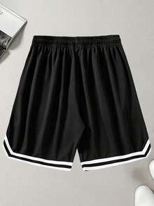 Plus Size Men's Lightweight Casual Sports Shorts, Breathable Mesh Elastic Basketball Fitness Shorts Black Summer - Black - View 4