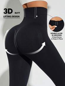 Women's Seamless High Waist Shaping Tights - Black - View 3