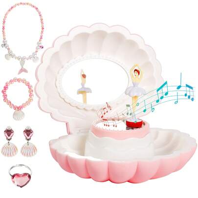 Girls' Musical Jewelry Box With Rotating Ballerina | Pink Enchanted Design, LED Mirror, Melody, Gift Set