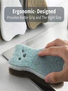 Cute Cat Shaped Double-Sided Sponge Brush, Kitchen Supplies, Cleaning Products, Strong Stain Removal Dish Brush, Household Cleaning Sponge Brush, Suitable For Cleaning Kitchen, Bathroom And Pet Beds, Non-Slip Easy Grip, Making Housework Easier And More Enjoyable. - Random Style - View 3