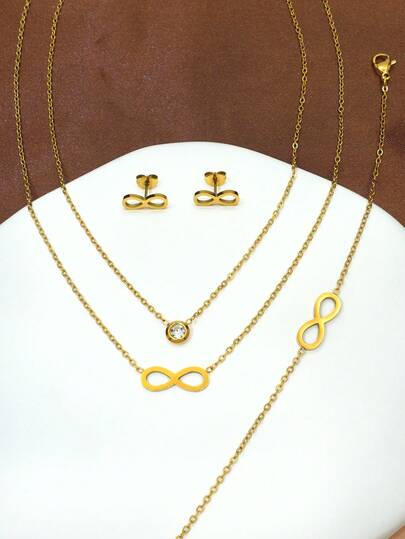 Conjunto de joyería de moda para mujer, collar de múltiples capas con colgante en forma de 8, pulsera y aretes, apilable, regalo adecuado para el Día de San Valentín, cumpleaños, aniversario, Día de la Madre, regreso a la escuela, graduación, atuendo de fiesta
