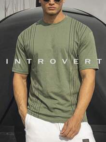 Men's Retro Loose Round Neck Short Sleeved T-Shirt, Daily Summer Thin And Simple Top - Green - View 2