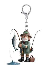 1个2D扁平钓鱼爱好者钥匙扣 - 可爱的渔夫造型，配有钓竿和鱼，亚克力和铁材质，是男士生日、圣诞节、父亲节的理想礼物，休闲风格，无需电源，钓鱼配件，专业钥匙扣，适合卡车司机、邮递员等，也是斋月、开斋节、情人节、圣诞节或感恩节的完美礼物。 - 彩色 - 查看 6