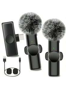 2.4G Wireless Lavalier Microphone, Type-C Interface, Plug And Play, Ultra-Low Latency, Built-In Noise Cancellation Chip, Suitable For Video Recording, Interviews, Podcasts, Vlogs, 50mAh Rechargeable Battery - Pink - View 2