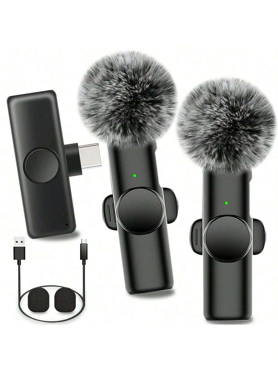 2.4G Wireless Lavalier Microphone, Type-C Interface, Plug And Play, Ultra-Low Latency, Built-In Noise Cancellation Chip, Suitable For Video Recording, Interviews, Podcasts, Vlogs, 50mAh Rechargeable Battery