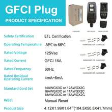 - Reemplazo de enchufe GFCI patentado de monitautomático, 15 amperios con conexión a tierra de 3 clavijas, reinicio manual, list - A - Ver 8